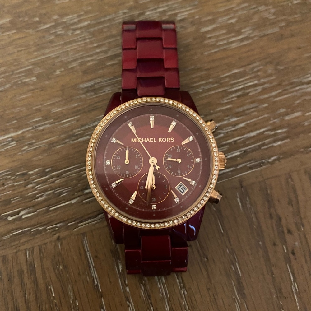 Michael Kors Women's Ritz Stainless Steel Watch With Crystal Topring